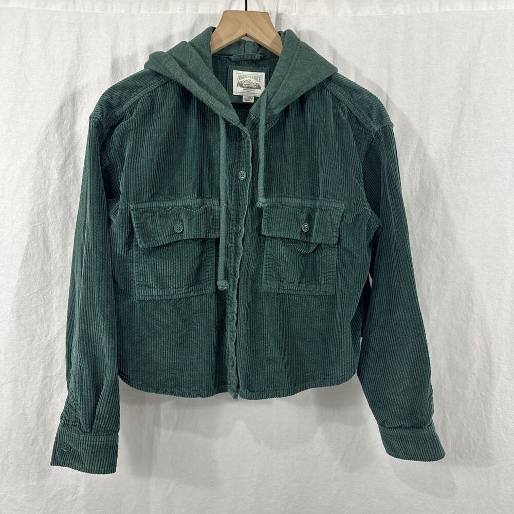 American Eagle Green Cropped Hooded Corduroy Jacket Womens Sz M